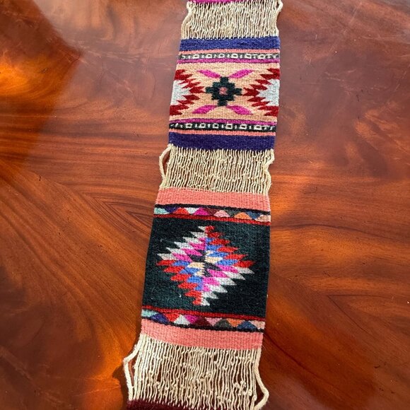 Zapotec 7 Panel Table Runner Mexican 79 "x 7"  Wool Hand Woven Folk Art Fringe - Picture 11 of 16